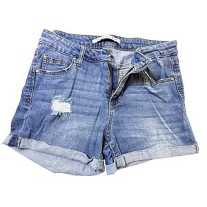 Celebrity Pink Denim Shorts Distressed Cuffed Hem Blue Wash Size‎ 7/28